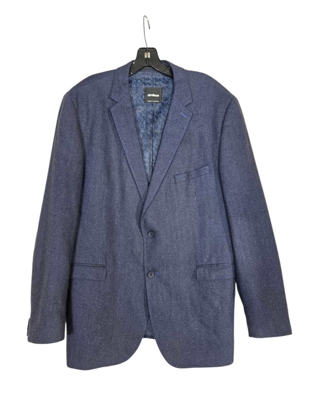 Strellson herringbone print  wool Men's Navy Blue Two-Button elbow patch Blazer